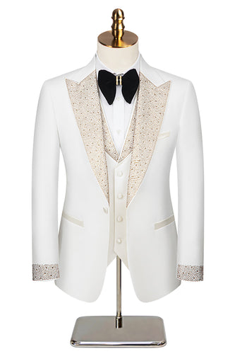 3 Piece One Button Ivory Prom Men's Suits with Pockets