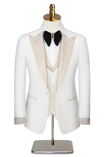3 Piece One Button Ivory Prom Men's Suits with Pockets