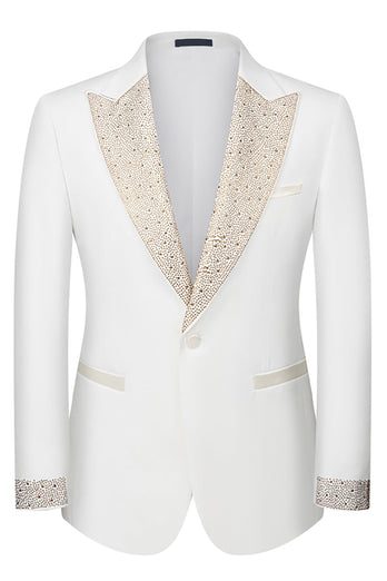 3 Piece One Button Ivory Prom Men's Suits with Pockets