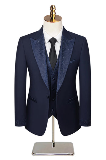 3 Piece One Button Ivory Prom Men's Suits with Pockets