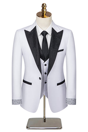 3 Piece One Button Ivory Prom Men's Suits with Pockets