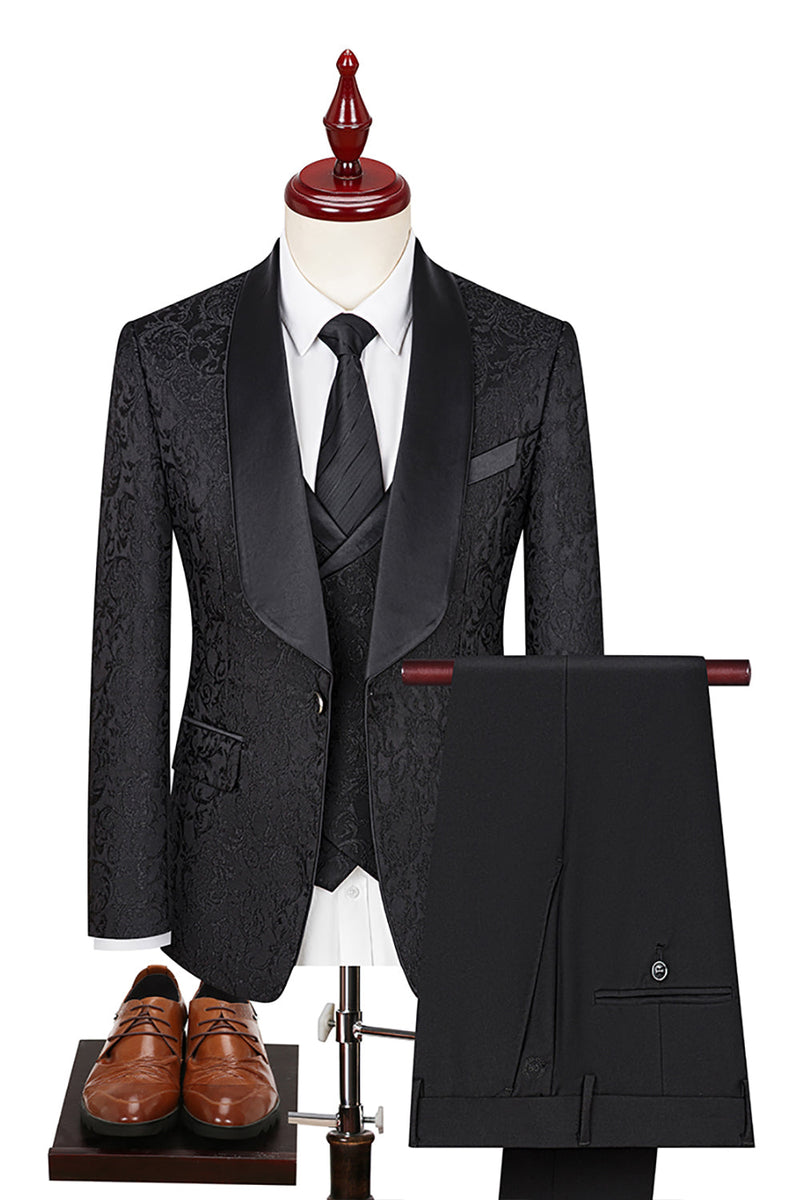 Load image into Gallery viewer, 3 Piece Dark Green Shawl Lapel Jacquard Prom Men&#39;s Suits