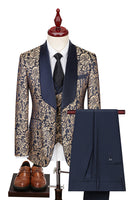 Load image into Gallery viewer, 3 Piece Dark Green Shawl Lapel Jacquard Prom Men&#39;s Suits