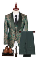 Load image into Gallery viewer, 3 Piece Dark Green Shawl Lapel Jacquard Prom Men&#39;s Suits