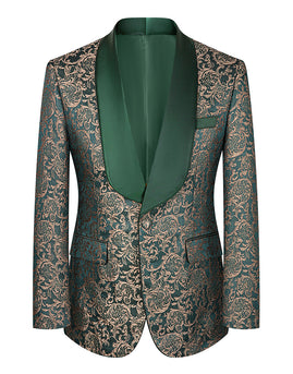 3 Piece Dark Green Shawl Lapel Jacquard Prom Men's Suits