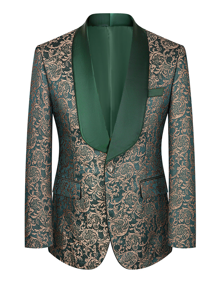 Load image into Gallery viewer, 3 Piece Dark Green Shawl Lapel Jacquard Prom Men's Suits