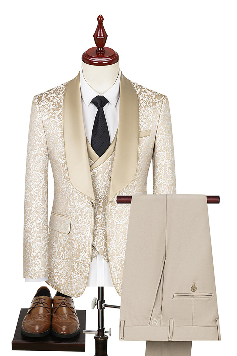 Load image into Gallery viewer, 3 Piece Dark Green Shawl Lapel Jacquard Prom Men&#39;s Suits