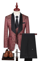 Load image into Gallery viewer, 3 Piece Dark Green Shawl Lapel Jacquard Prom Men's Suits