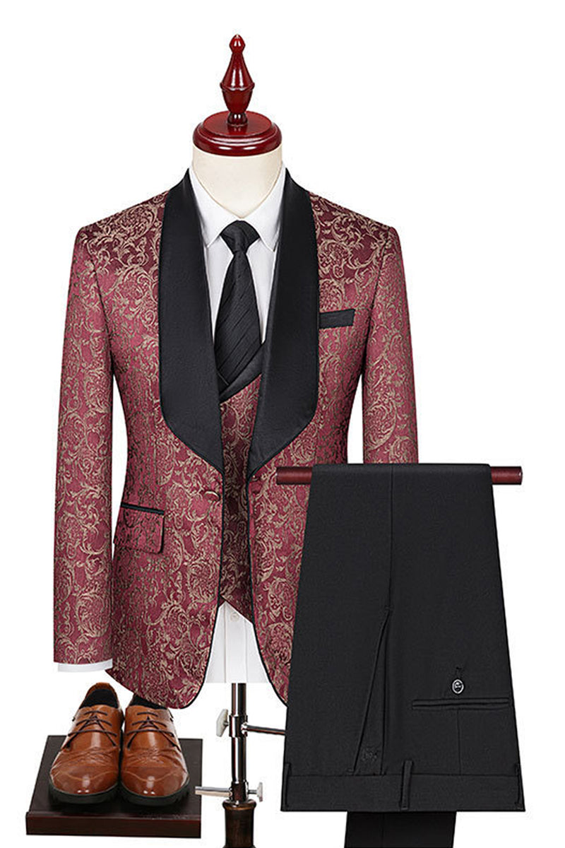 Load image into Gallery viewer, 3 Piece Dark Green Shawl Lapel Jacquard Prom Men's Suits