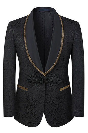 3 Piece Black Shawl Lapel Jacquard Prom Men's Suits