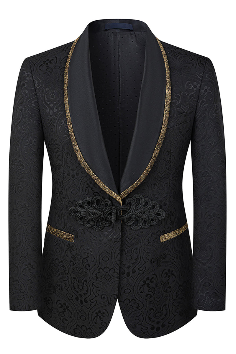 Load image into Gallery viewer, 3 Piece Black Shawl Lapel Jacquard Prom Men&#39;s Suits
