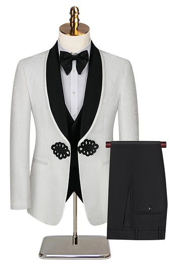 3 Piece Black Shawl Lapel Jacquard Prom Men's Suits