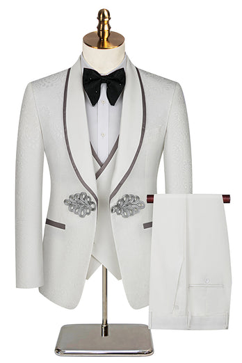 3 Piece Black Shawl Lapel Jacquard Prom Men's Suits