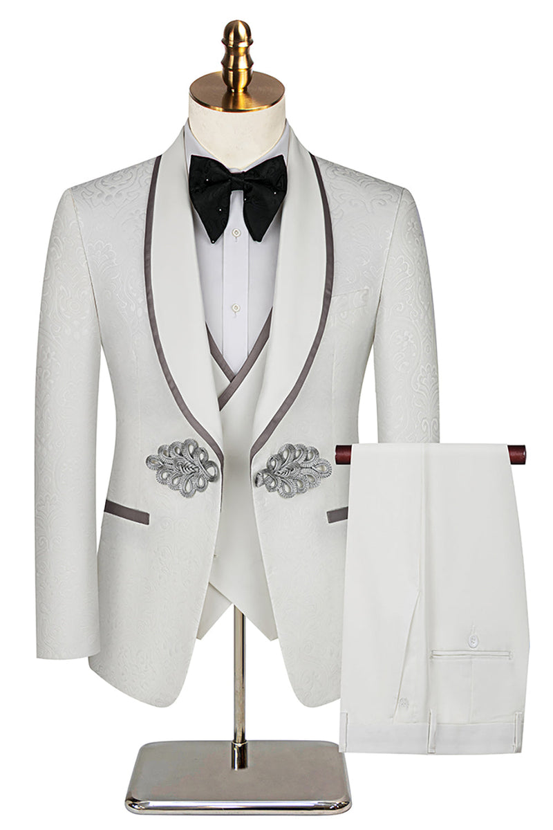 Load image into Gallery viewer, 3 Piece Black Shawl Lapel Jacquard Prom Men&#39;s Suits