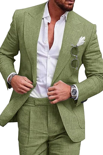 2 Piece Green One Button Peak Lapel Prom Men's Suits