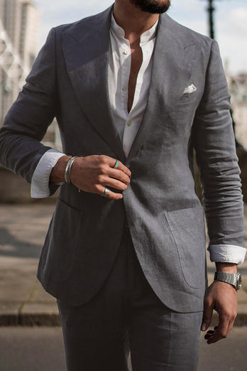 2 Piece Green One Button Peak Lapel Prom Men's Suits