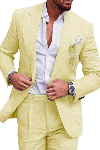 2 Piece Green One Button Peak Lapel Prom Men's Suits