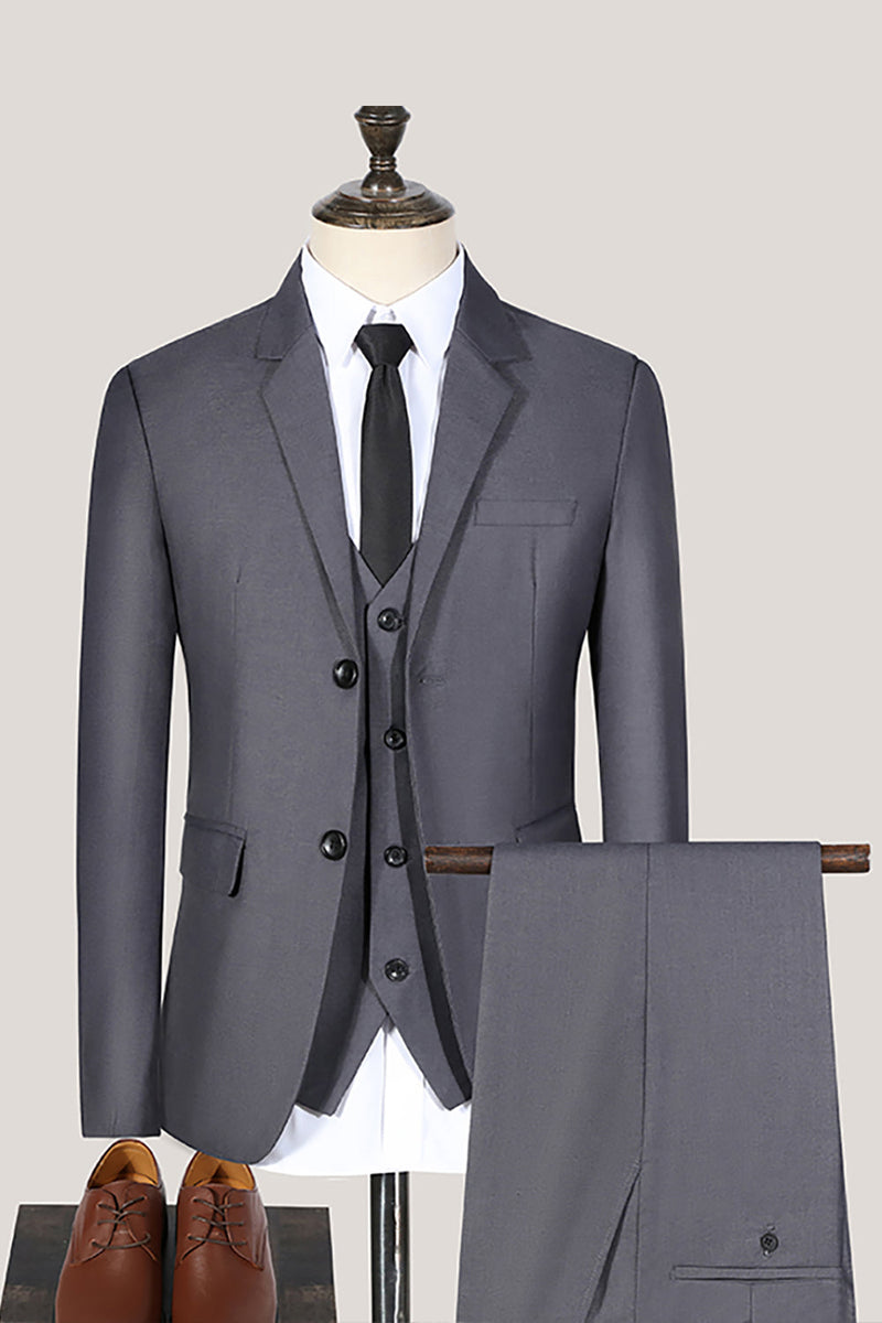 Load image into Gallery viewer, Black 3 Piece Notched Lapel Solid Prom Men&#39;s Suits