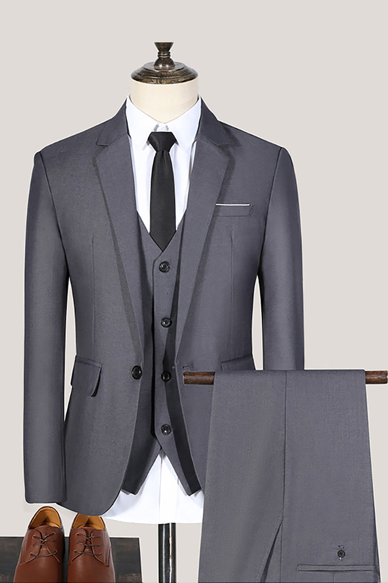 Load image into Gallery viewer, 3 Piece Solid Black Notched Lapel Prom Men&#39;s Suits