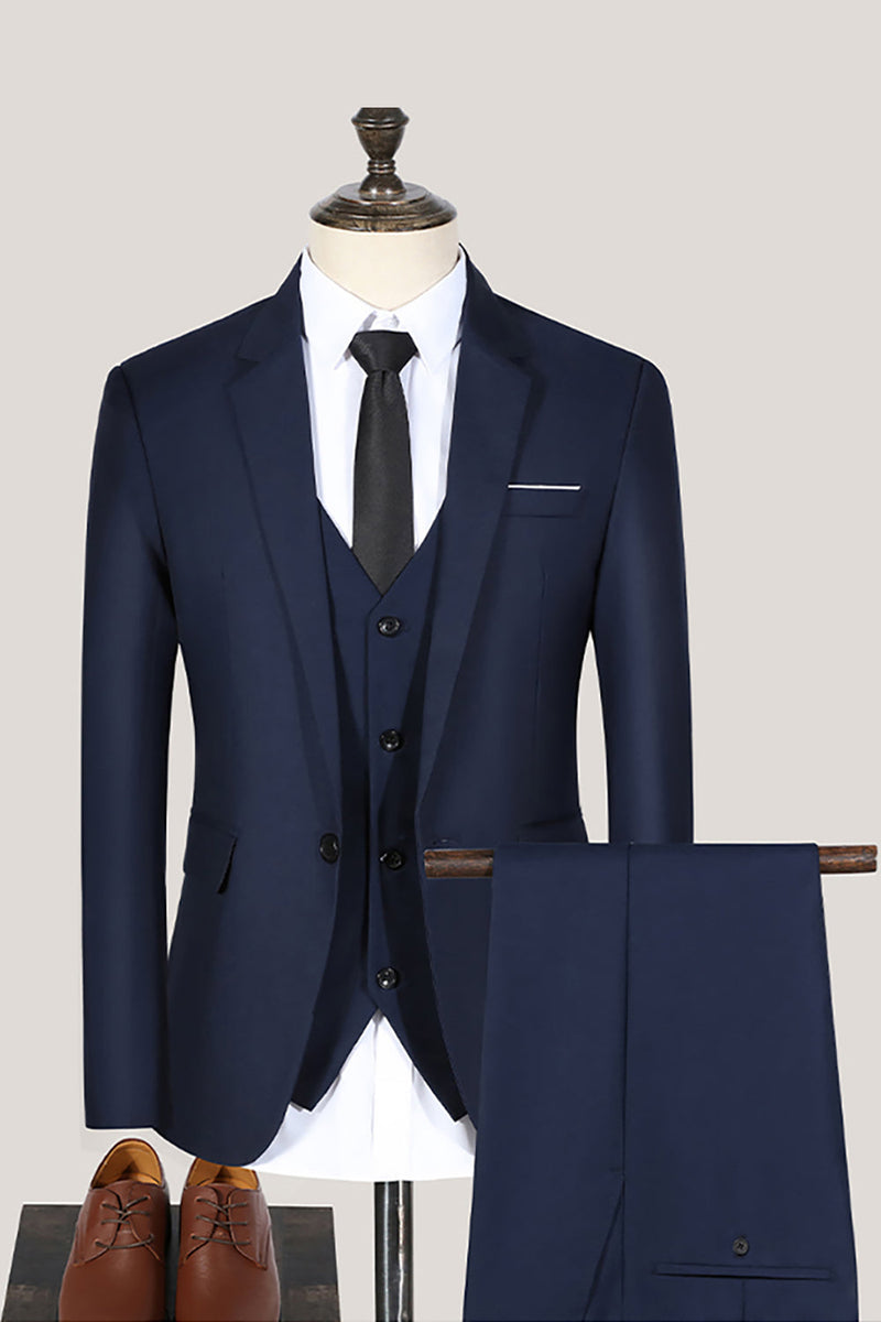 Load image into Gallery viewer, 3 Piece Solid Black Notched Lapel Prom Men&#39;s Suits