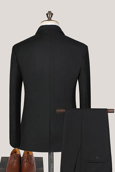 3 Piece Solid Black Notched Lapel Prom Men's Suits