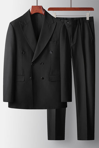 Black 2 Piece Double Breasted Peak Lapel Prom Men's Suits
