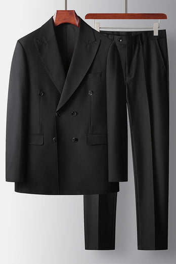 Black 2 Piece Double Breasted Peak Lapel Prom Men's Suits