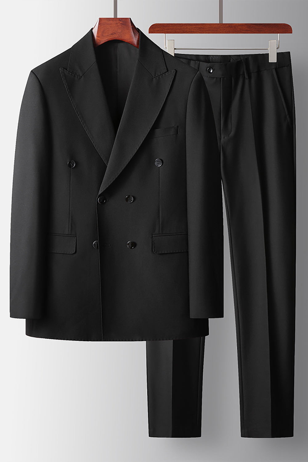 Black 2 Piece Double Breasted Peak Lapel Prom Men's Suits