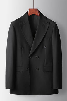 Black 2 Piece Double Breasted Peak Lapel Prom Men's Suits