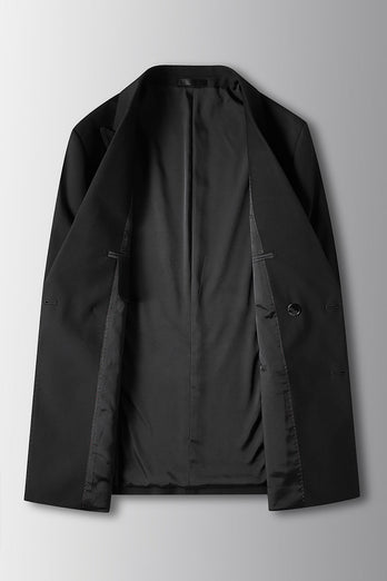 Black 2 Piece Double Breasted Peak Lapel Prom Men's Suits