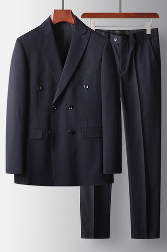 Navy Peak Lapel Striped 2 Piece Prom Men's Suits