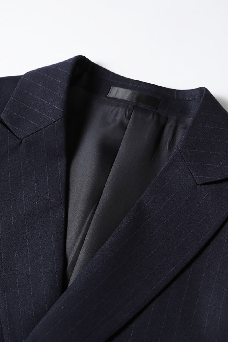 Load image into Gallery viewer, Navy Peak Lapel Striped 2 Piece Prom Men&#39;s Suits