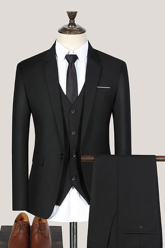Black 3 Piece Notched Lapel Prom Men's Suits