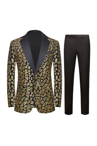 Sparkly Sequins Black Golden 2 Piece Prom Men's Suits