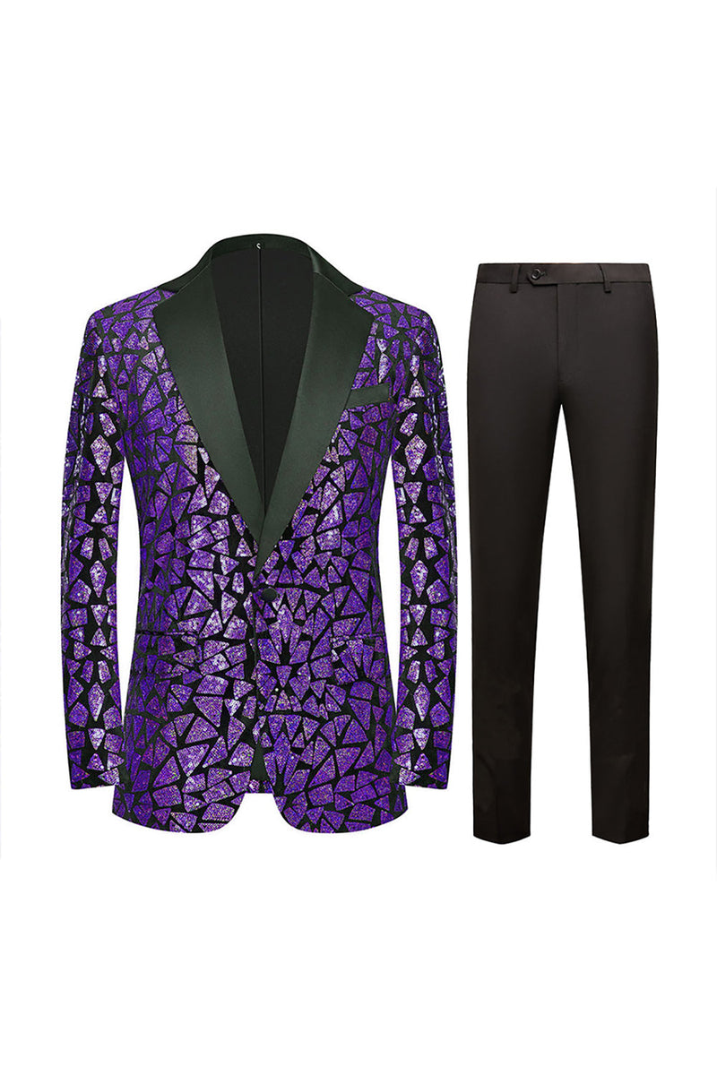 Load image into Gallery viewer, Sparkly Sequins Black Golden 2 Piece Prom Men&#39;s Suits