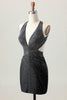 Load image into Gallery viewer, Sparkly Black Tight V-Neck Short Prom Dress with Beading