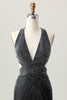 Load image into Gallery viewer, Sparkly Black Tight V-Neck Short Prom Dress with Beading