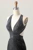 Load image into Gallery viewer, Sparkly Black Tight V-Neck Short Prom Dress with Beading