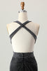Load image into Gallery viewer, Sparkly Black Tight V-Neck Short Prom Dress with Beading