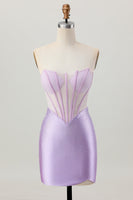 Load image into Gallery viewer, Sparkly Lilac Strapless Short Corset Prom Dress with Beading