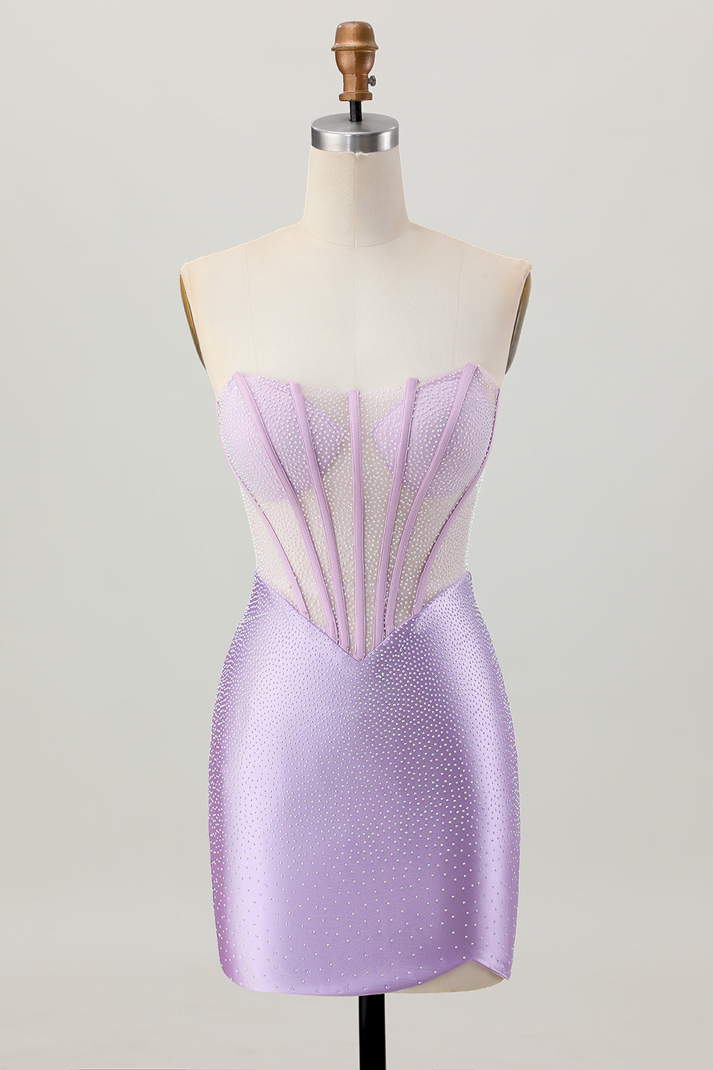 Sparkly Lilac Strapless Short Corset Prom Dress with Beading
