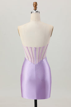 Sparkly Lilac Strapless Short Corset Prom Dress with Beading