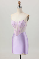 Load image into Gallery viewer, Sparkly Lilac Strapless Short Corset Prom Dress with Beading