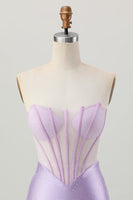 Load image into Gallery viewer, Sparkly Lilac Strapless Short Corset Prom Dress with Beading