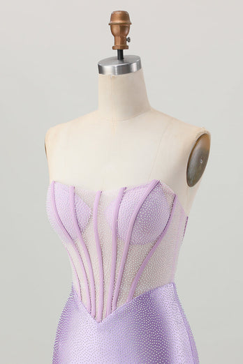 Sparkly Lilac Strapless Short Corset Prom Dress with Beading
