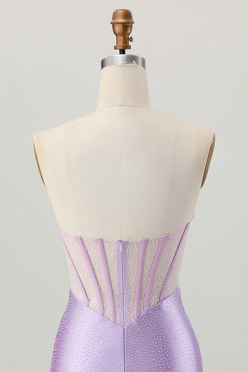 Sparkly Lilac Strapless Short Corset Prom Dress with Beading