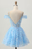 Load image into Gallery viewer, Sparkly Blue Floral Corset A Line Short Prom Dress with Sequins