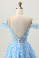 Load image into Gallery viewer, Sparkly Blue Floral Corset A Line Short Prom Dress with Sequins