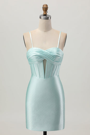 Sparkly Light Green Corset Satin Short Prom Dress with Beading