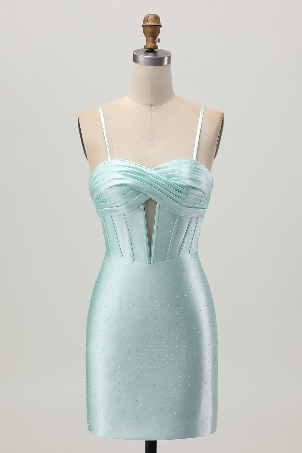 Sparkly Light Green Corset Satin Short Prom Dress with Beading